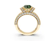 Pave Engagement Ring Setting for Fancy Green Round Cut Center with Curved Accent Rows, Openwork and Prong Head in Yellow Gold