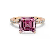 Solitaire Engagement Ring Setting for Fancy Pink Asscher Cut Center with Fine Pave Band and Prong Head in Rose Gold