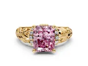 Solitaire Engagement Ring Setting for Fancy Pink Radiant Cut Center with Filigree Accent Basket and Prong Head in Yellow Gold