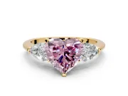 3 Stone Engagement Ring Setting for Fancy Pink Heart-Shaped Center with Large Pear-Shaped Accents and Prong Head in Yellow Gold