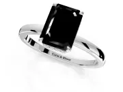 Hidden Halo Engagement Ring Setting for Fancy Black Emerald Cut Center with Plain Band and Tall Prong Head in White Gold