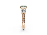 Channel-Set Engagement Ring Setting for Fancy Green Radiant Cut Center with Baguette Band and Prong Head in Rose Gold