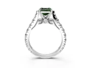 Solitaire Engagement Ring Setting for Fancy Green Asscher Cut Center with Pave Cathedral Shoulders and Prong Head in White Gold