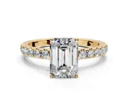 Solitaire Engagement Ring Setting for Emerald Cut Center with Large Accent Band and Prong Head in Yellow Gold