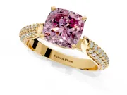 Solitaire Engagement Ring Setting for Fancy Pink Cushion Cut Center with Multi-Row Accents and Prong Head in Yellow Gold