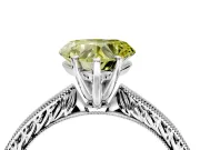 Solitaire Engagement Ring Setting for Fancy Yellow Heart-Shaped Center with Engraved Milgrain Band and Prong Head in Platinum