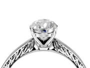 Solitaire Engagement Ring Setting for Pear-Shaped Center with Engraved Milgrain Band and Prong Head in White Gold