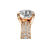 Solitaire Engagement Ring Setting for Round Cut Center with Multi-Row Pave Accents and Basket Head in Rose Gold