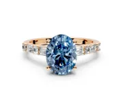 Baguette Engagement Ring Setting for Fancy Blue Oval Center with Alternating Bar-Set Band and Prong Head in Rose Gold