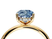 Hidden Halo Engagement Ring Setting for Fancy Blue Cushion Cut Center with Thin Round-Wire Band and Prong Head in Yellow Gold