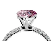 Solitaire Engagement Ring Setting for Fancy Pink Heart-Shaped Center with Domed Multi-Row Pave Band and Prong Head in Platinum