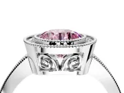 Halo Engagement Ring Setting for Fancy Pink Round Cut Center with Milgrain Halo, Pave Band and Prong Head in Sterling Silver