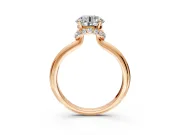 Hidden Halo Engagement Ring Setting for Round Cut Center with Plain Rounded Band and Prong Head in Rose Gold