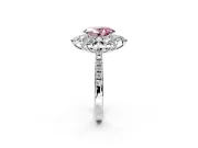 Floral Halo Engagement Ring Setting for Fancy Pink Oval Center with Pave Accents and Prong Head in Platinum