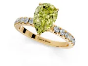 Open Basket Engagement Ring Setting for Fancy Yellow Pear-Shaped Center with Pave Band and Prong Head in Yellow Gold