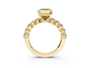 Shared-Prong Engagement Ring Setting for Fancy Yellow Asscher Cut Center with Graduated Accents and Prong Head in Yellow Gold