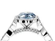 Halo Engagement Ring Setting for Fancy Blue Oval Center with Twist Band and Prong Head in White Gold