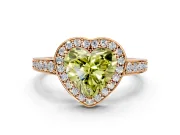 Bezel-Framed Halo Engagement Ring Setting for Fancy Yellow Heart-Shaped Center with Pave Band and Prong Head in Rose Gold