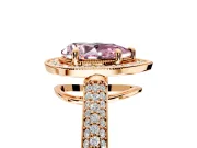Milgrain Halo Engagement Ring Setting for Fancy Pink Pear-Shaped Center with Three-Sided Pave Band and Prong Head in Rose Gold