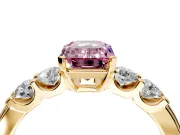 5 Stone Engagement Ring Setting for Fancy Pink Emerald Cut Center with Plain Band and Prong Head in Yellow Gold