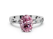 Solitaire Engagement Ring Setting for Fancy Pink Oval Center with Channel Baguette Band and Prong Head in Sterling Silver