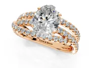 Solitaire Engagement Ring Setting for Oval Center with Woven 3-Strand Pave Band and Prong Head in Rose Gold
