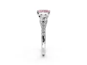 3 Stone Engagement Ring Setting for Fancy Pink Radiant Cut Center with Crossover Basket, Pave Band and Prong Head in Platinum