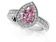 Milgrain Halo Engagement Ring Setting for Fancy Pink Pear-Shaped Center with Wide Pave Band and Prong Head in Sterling Silver
