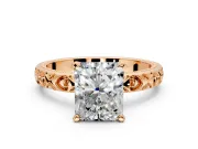 Solitaire Engagement Ring Setting for Radiant Cut Center with XO Engraved Band and Prong Head in Rose Gold