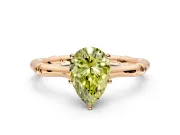 Solitaire Engagement Ring Setting for Fancy Yellow Pear-Shaped Center with Bamboo Band and Prong Head in Rose Gold