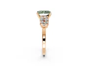 Cluster Engagement Ring Setting for Fancy Green Radiant Cut Center with 2-Row Shoulder Clusters and Prong Head in Rose Gold