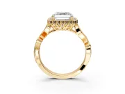 Halo Engagement Ring Setting for Asscher Cut Center with Leaf Motif Split Shank and Prong Head in Yellow Gold