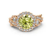 Milgrain Halo Engagement Ring Setting for Fancy Yellow Round Cut Center with Shoulder Bezels and Prong Head in Rose Gold