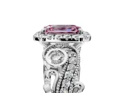 Milgrain Halo Engagement Ring Setting for Fancy Pink Emerald Cut Center with Shoulder Bezels and Prong Head in White Gold