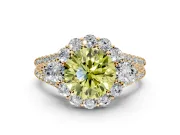 Halo Engagement Ring Setting for Fancy Yellow Round Cut Center with Two-Strand Split Shank and Prong Head in Yellow Gold