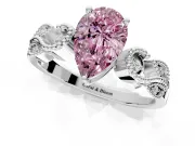 Leaf Engagement Ring Setting for Fancy Pink Pear-Shaped Center with Milgrain Accent Band and Prong Head in Platinum