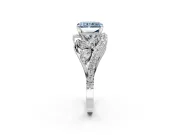 Halo Engagement Ring Setting for Fancy Blue Radiant Cut Center with Marquise and Pave Bypass Band and Prong Head in Sterling Silver