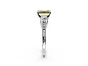 3 Stone Engagement Ring Setting for Fancy Yellow Emerald Cut Center with Crossover Basket, Pave Band and Prong Head in Platinum