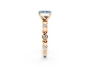 Solitaire Engagement Ring Setting for Fancy Blue Radiant Cut Center with Beaded Bezel Station Band and Prong Head in Rose Gold