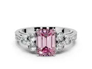 Cluster Engagement Ring Setting for Fancy Pink Emerald Cut Center with Bezel Accent Clusters and Prong Head in Sterling Silver