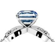 Solitaire Engagement Ring Setting for Fancy Blue Asscher Cut Center with Criss-Cross Accent Band and Prong Head in White Gold