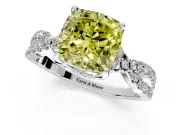 Solitaire Engagement Ring Setting for Fancy Yellow Cushion Cut Center with Narrow Twist Pave Band and Prong Head in Platinum