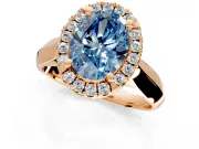 Halo Engagement Ring Setting for Fancy Blue Oval Center with Square Band and Prong Head in Rose Gold