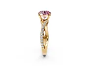 Crossover Engagement Ring Setting for Fancy Pink Round Cut Center with Pave and Plain Strands and Prong Head in Yellow Gold