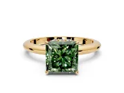 Hidden Halo Engagement Ring Setting for Fancy Green Princess Cut Center with Plain Rounded Band and Prong Head in Yellow Gold