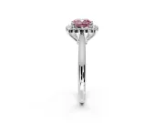Starburst Halo Engagement Ring Setting for Fancy Pink Cushion Cut Center with Thin Round-Wire Band and Prong Head in Sterling Silver