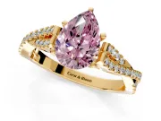 Solitaire Engagement Ring Setting for Fancy Pink Pear-Shaped Center with Twisted Pave Split Shank and Prong Head in Yellow Gold