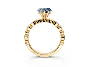 Solitaire Engagement Ring Setting for Fancy Blue Heart-Shaped Center with Beaded Bezel Station Band and Prong Head in Yellow Gold