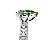 Solitaire Engagement Ring Setting for Fancy Green Pear-Shaped Center with XO Engraved Band and Prong Head in Sterling Silver