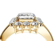 Halo Engagement Ring Setting for Asscher Cut Center with Milgrain Channel Band and Prong Head in Yellow Gold